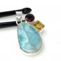Natural Larimar with Garnet and CitLarimar Pendant Citrine Pendant Bohemian Jewelry Default Title