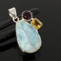 Natural Larimar with Garnet and CitLarimar Pendant Citrine Pendant Bohemian Jewelry Default Title