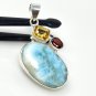 Natural Larimar with Garnet and CitLarimar Pendant Citrine Pendant Bohemian Jewelry Default Title