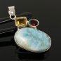 Natural Larimar with Garnet and CitLarimar Pendant Citrine Pendant Bohemian Jewelry Default Title