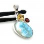 Natural Larimar with Garnet and CitLarimar Pendant Citrine Pendant Bohemian Jewelry Default Title