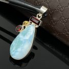 Natural Larimar with Garnet and CitLarimar Pendant Citrine Pendant Bohemian Jewelry Default Title