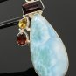 Natural Larimar with Garnet and CitLarimar Pendant Citrine Pendant Bohemian Jewelry Default Title