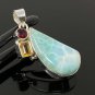 Natural Larimar with Garnet and CitLarimar Pendant Citrine Pendant Bohemian Jewelry Default Title