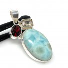 Natural Larimar with GarnetSterling Silver Jewelry Larimar Pendant Bohemian Jewelry Default Title