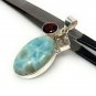 Natural Larimar with GarnetSterling Silver Jewelry Larimar Pendant Bohemian Jewelry Default Title
