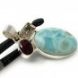 Natural Larimar with GarnetSterling Silver Jewelry Larimar Pendant Bohemian Jewelry Default Title