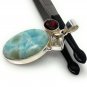 Natural Larimar with GarnetSterling Silver Jewelry Larimar Pendant Bohemian Jewelry Default Title