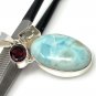 Natural Larimar with GarnetSterling Silver Jewelry Larimar Pendant Bohemian Jewelry Default Title