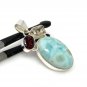 Natural Larimar with GarnetSterling Silver Jewelry Larimar Pendant Bohemian Jewelry Default Title