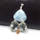 Natural LaSterling Silver - Bohemian Jewelry Larimar Pendant Green Amethyst Pendant Default Title