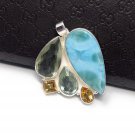 Natural LaSterling Silver - Bohemian Jewelry Larimar Pendant Green Amethyst Pendant Default Title