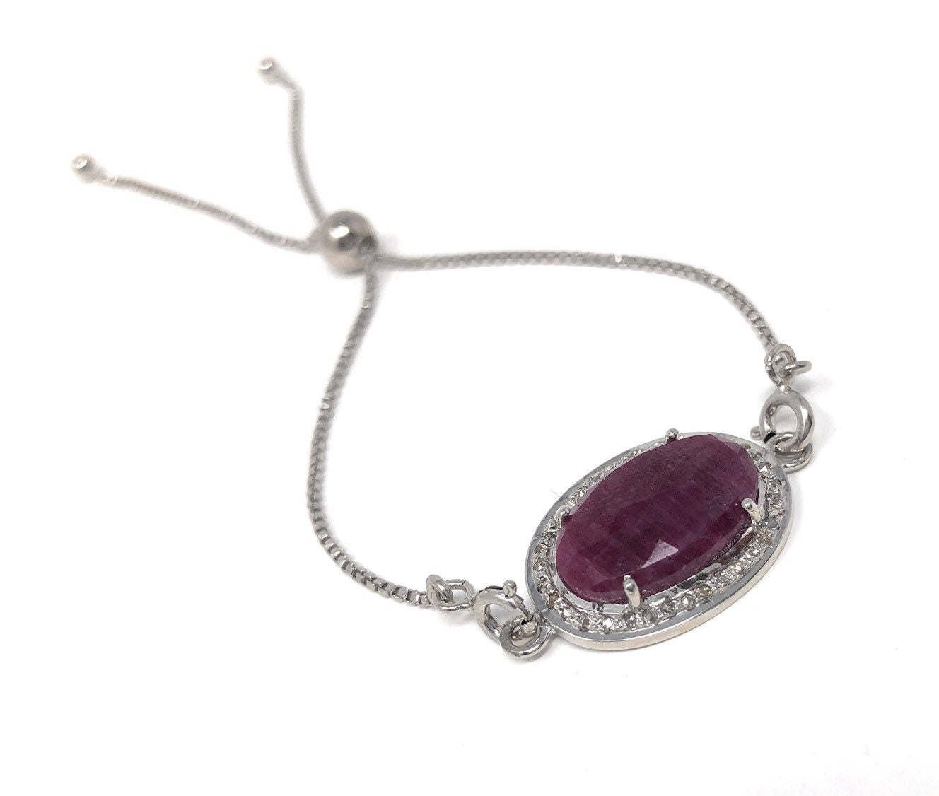 Natural Ruby PSterling Silver Bolo Bracelet Gemstone Bracelet Jewelry Gifts for Her Default Title