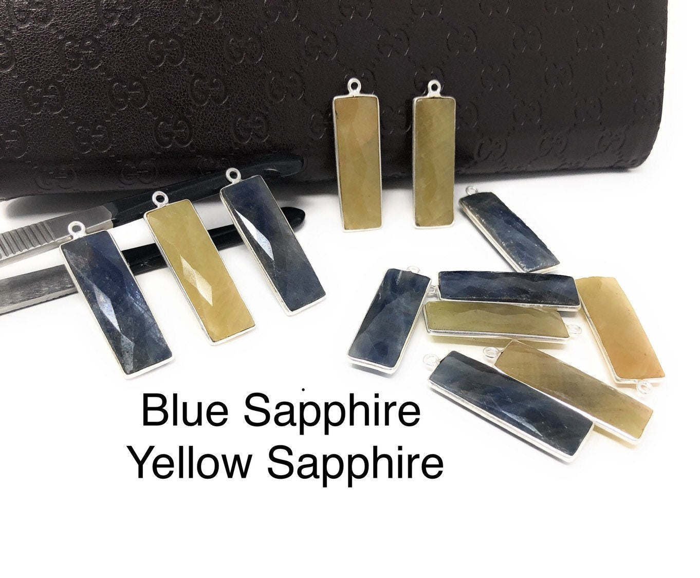 Natural Sapphire Gemstone Bar CharmBulk Wholesale Charms Blue -Pink - Yellow 1 pc Yellow Sapphire