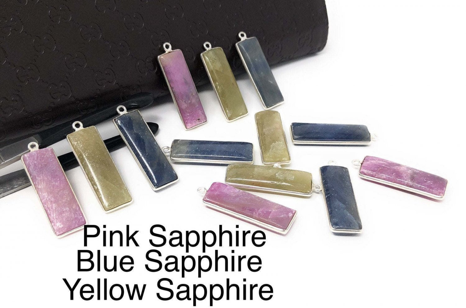 Natural Sapphire Gemstone Bar Shape Bulk Wholesale Charms Blue -Pink - Yellow 1 pc Pink Sapphire