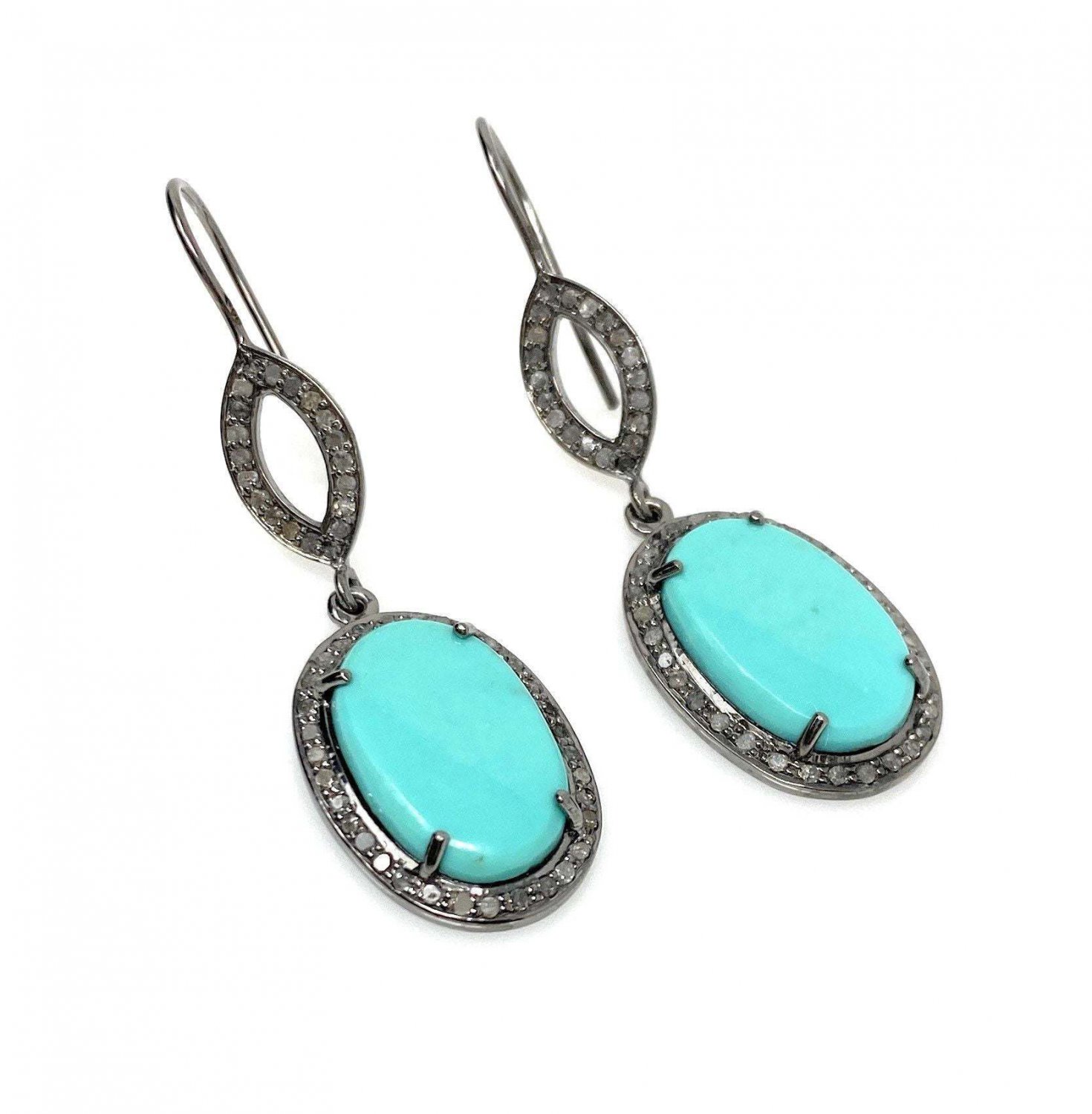 Natural SleepSterling Silver Gemstone Earrings Robin Egg Turquoise Earring 2'x0.65' Default Title