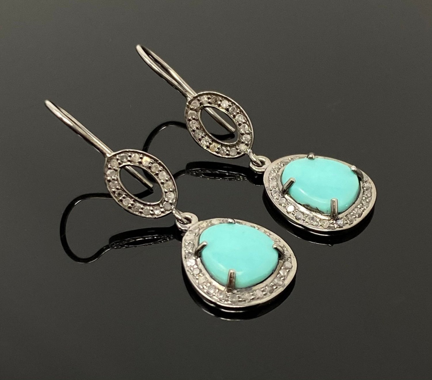 Natural Sleeping Sterling Silver Gemstone Earrings Robin Egg Turquoise 1.60'x 0.50' Default Title
