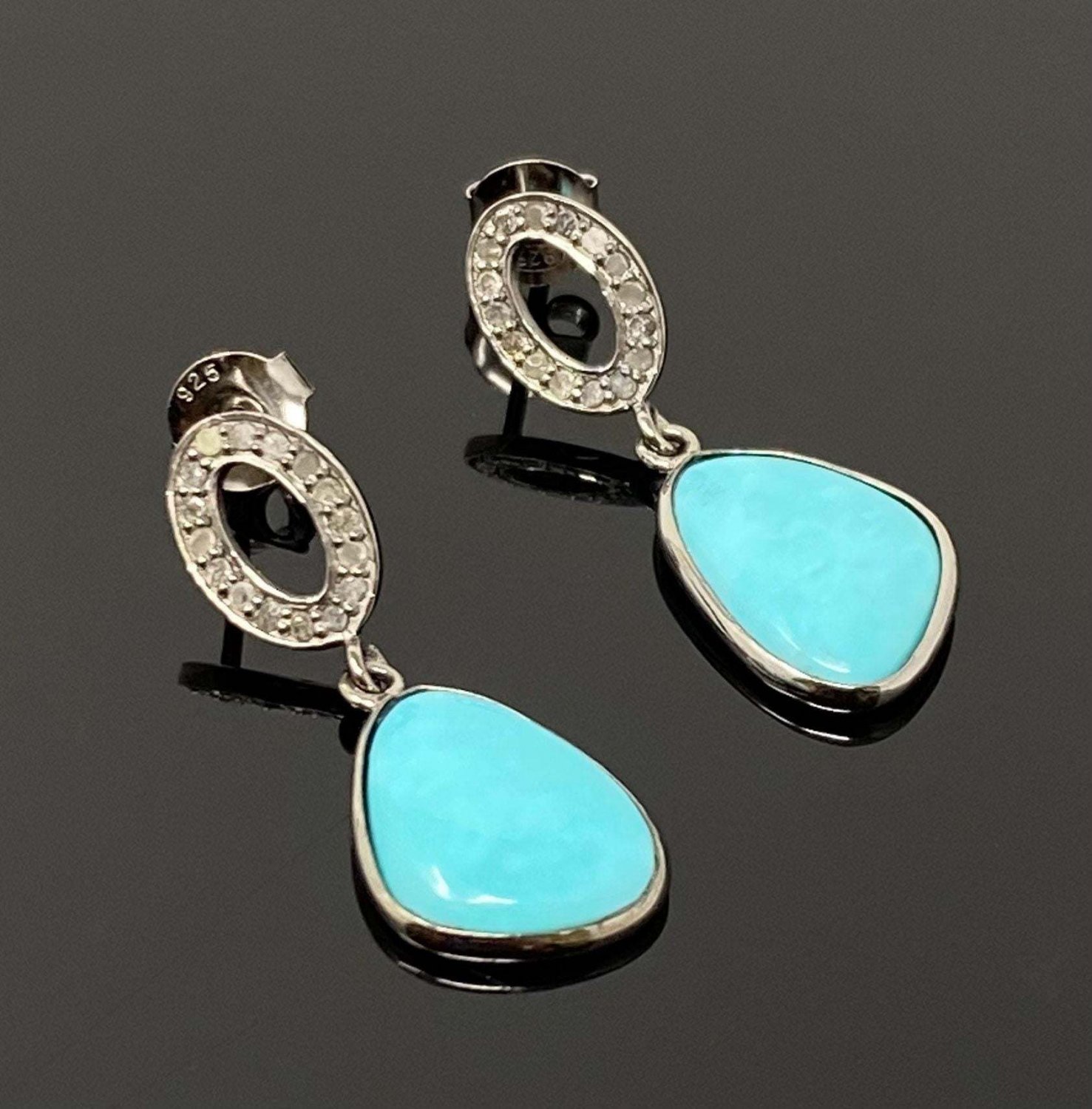 Natural Sleeping BeautVictorian Gemstone Earrings Robin Egg Turquoise 1.15' x 0.50' Default Title