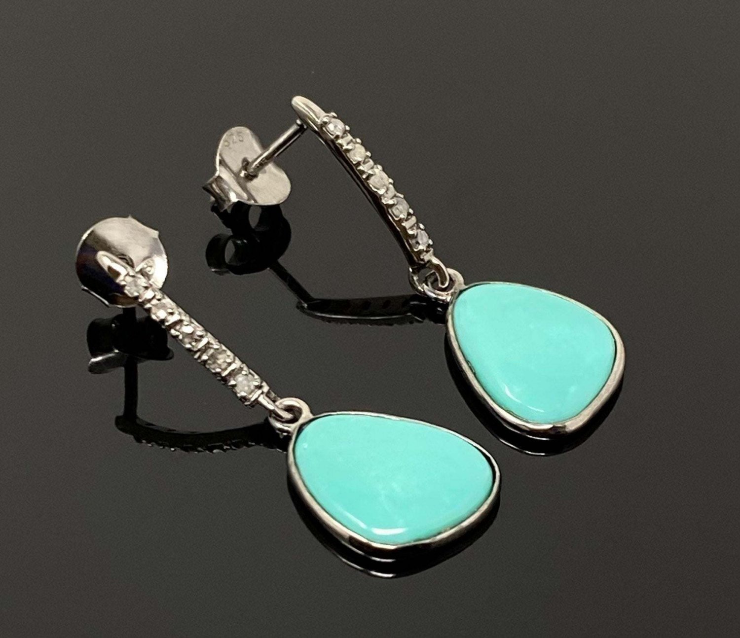 Natural Sleeping BeautVictorian Gemstone Earrings Robin Egg Turquoise 1.20' x 0.45' Default Title