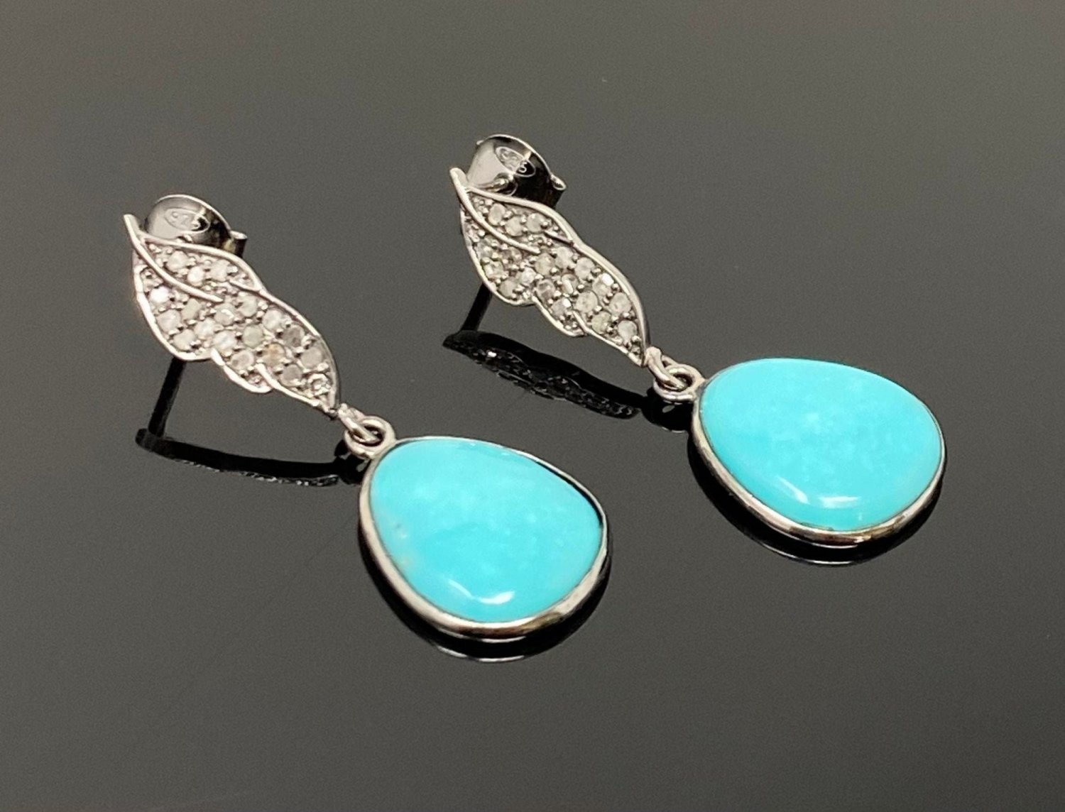 Natural Sleeping BeautVictorian Gemstone Earrings Robin Egg Turquoise 1.35' x 0.50' Default Title