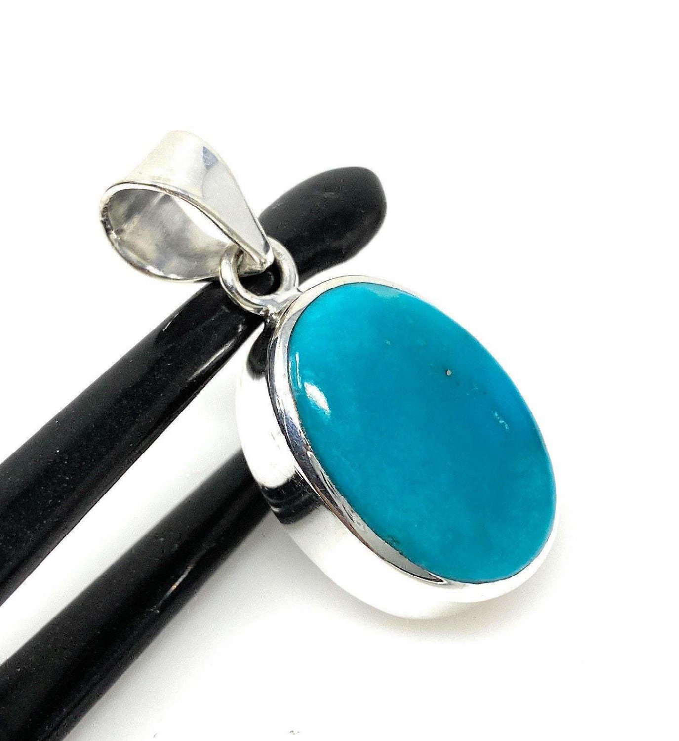 Natural SlSterling Silver Turquoise Gemstone Pendant Bohemian Jewelry 1.40' X 0.60' Default Title