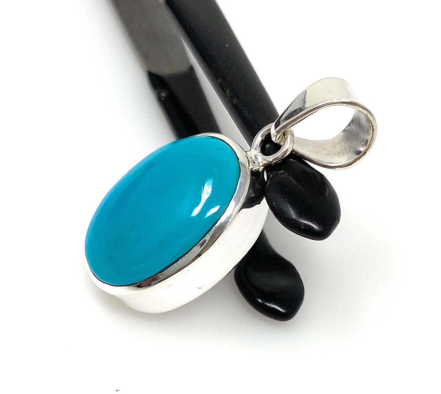 Natural SlSterling Silver Turquoise Gemstone Pendant Bohemian Jewelry 1.45' X 0.65' Default Title