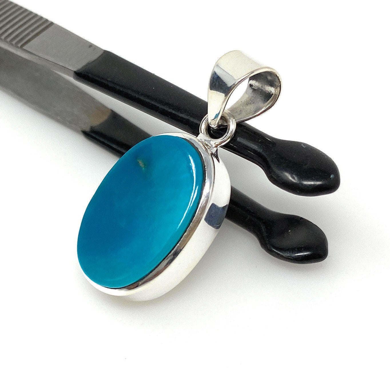 Natural SlSterling Silver Turquoise Gemstone Pendant Bohemian Jewelry 1.50' X 0.65' Default Title