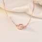 New Hollow Hearts Double Loops Interlocking 925 Sterling Silver Necklace Rose Gold