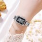New square steel strap retro women's watch between roses