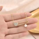 Not CZ Heart Clip Natural Pearl 925 Sterling Silver Necklace Rose Gold