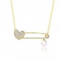 Not CZ Heart Clip Natural Pearl 925 Sterling Silver Necklace Rose Gold