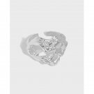 Party Hollow Hearts Wide 925 Sterling Silver Adjustable Ring Rhodium