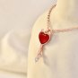 Party Red CZ Demon Heart Key 925 Sterling Silver Necklace Rose Gold