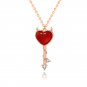 Party Red CZ Demon Heart Key 925 Sterling Silver Necklace Rose Gold