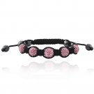 Pink Crystal Fireball & Hematite 10mm Adustable Shamballa Bracelet B13017PK