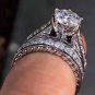 Platinum-plated zircon-plated couple ring White