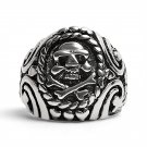 Polished Skull And Crossbones With Ocean Pattern Stainless Steel Ring - SCR1001