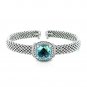 Popcorn Texture Cuff Bangle with Blue Topaz and Diamonds in Sterling Silver Sterling Silver