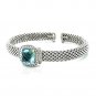 Popcorn Texture Cuff Bangle with Blue Topaz and Diamonds in Sterling Silver Sterling Silver