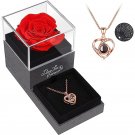 Preserved Red Real Rose with I Love You Necklace Mothers Day Gifts silver