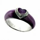 Purple Enamel over Sterling Silver Heart Ring with Clear CZ R2620PU-10