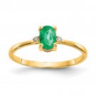 Real 10K Yellow Gold Women's Green Emerald & Diamond Accent Gemstone Ring Size 6