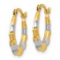 Real 14K Two-Tone Gold Women's Bamboo Hoop Earrings Small 14mm