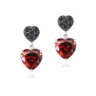 Red & Black CZ Double Heart Dangle Earrings EBR13084R