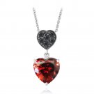 Red & Black CZ Double Heart Dangle Necklace PBR13084R