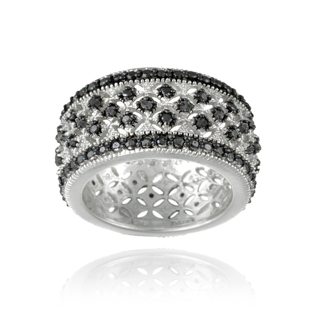 Rhodium Plated 1-4ct Black Diamond Filigree Band Ring Size 8 RBR12384M4-8