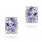 Rhodium Plated 6.2ct Amethyst & CZ Oval Earrings EBR12383A