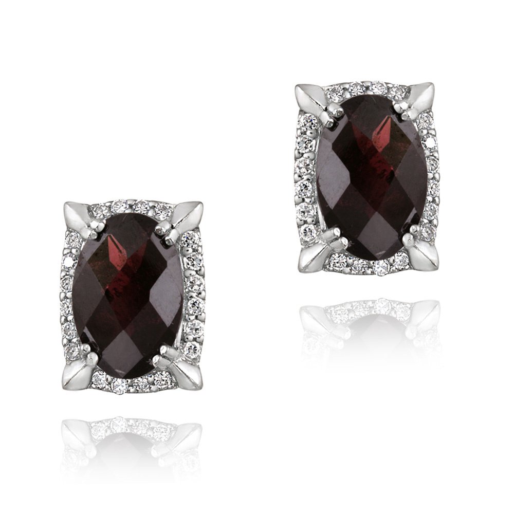 Rhodium Plated 7.5ct Garnet & CZ Oval Earrings EBR12383G