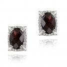 Rhodium Plated 7.5ct Garnet & CZ Oval Earrings EBR12383G