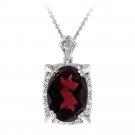 Rhodium Plated 7ct Garnet & CZ Oval Necklace PBR12383G